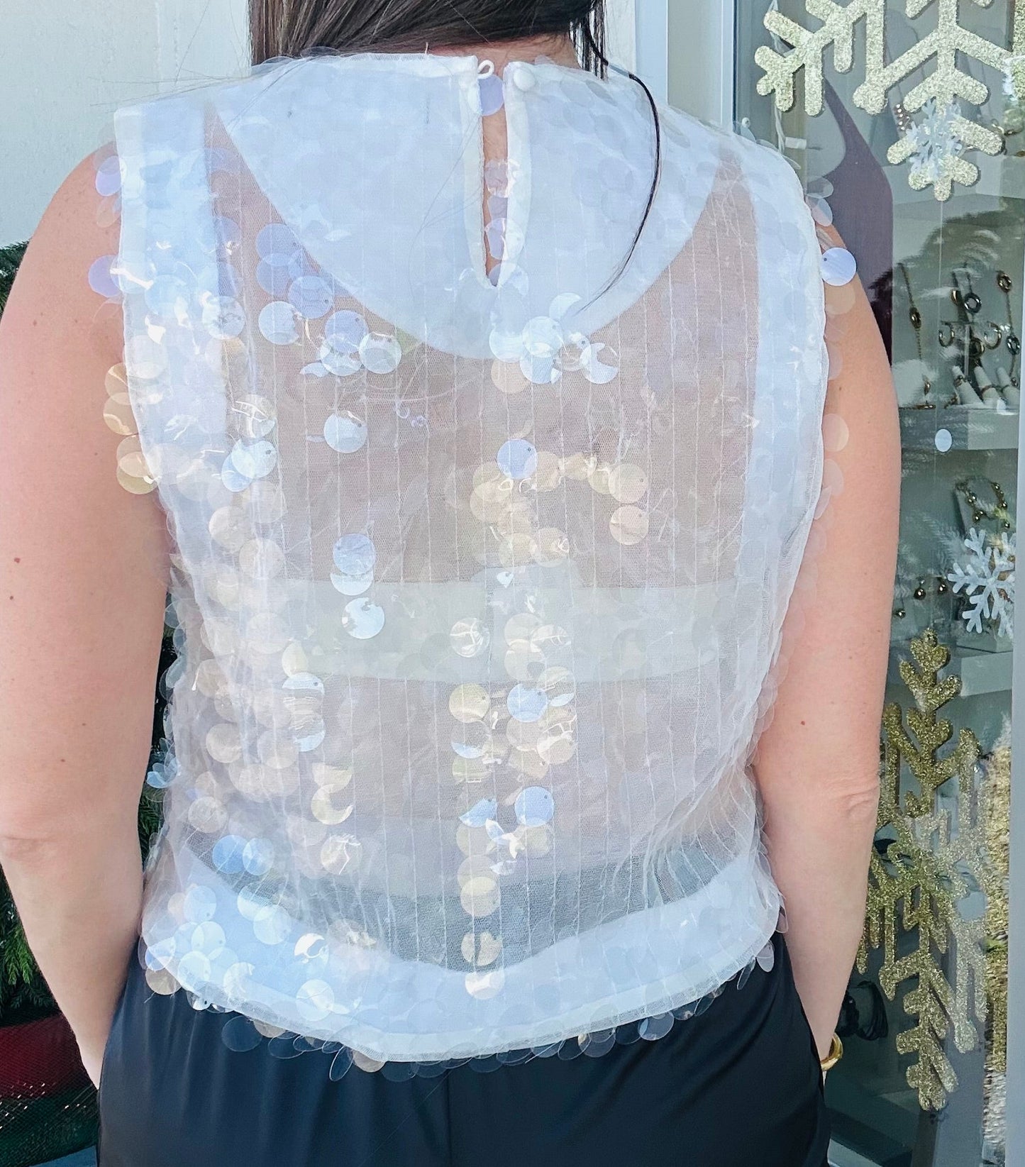 Sleeveless Sheer White sequin Top
