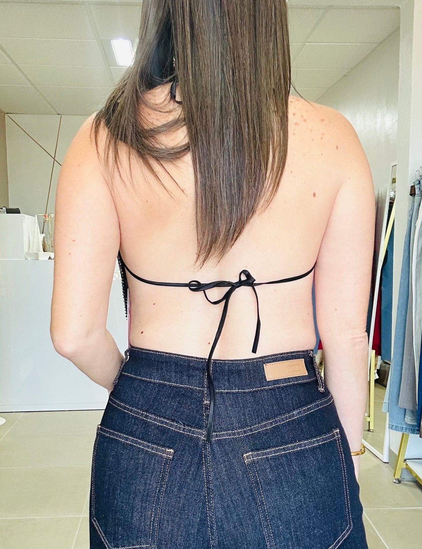 Multicolor Metallic Open Back Top