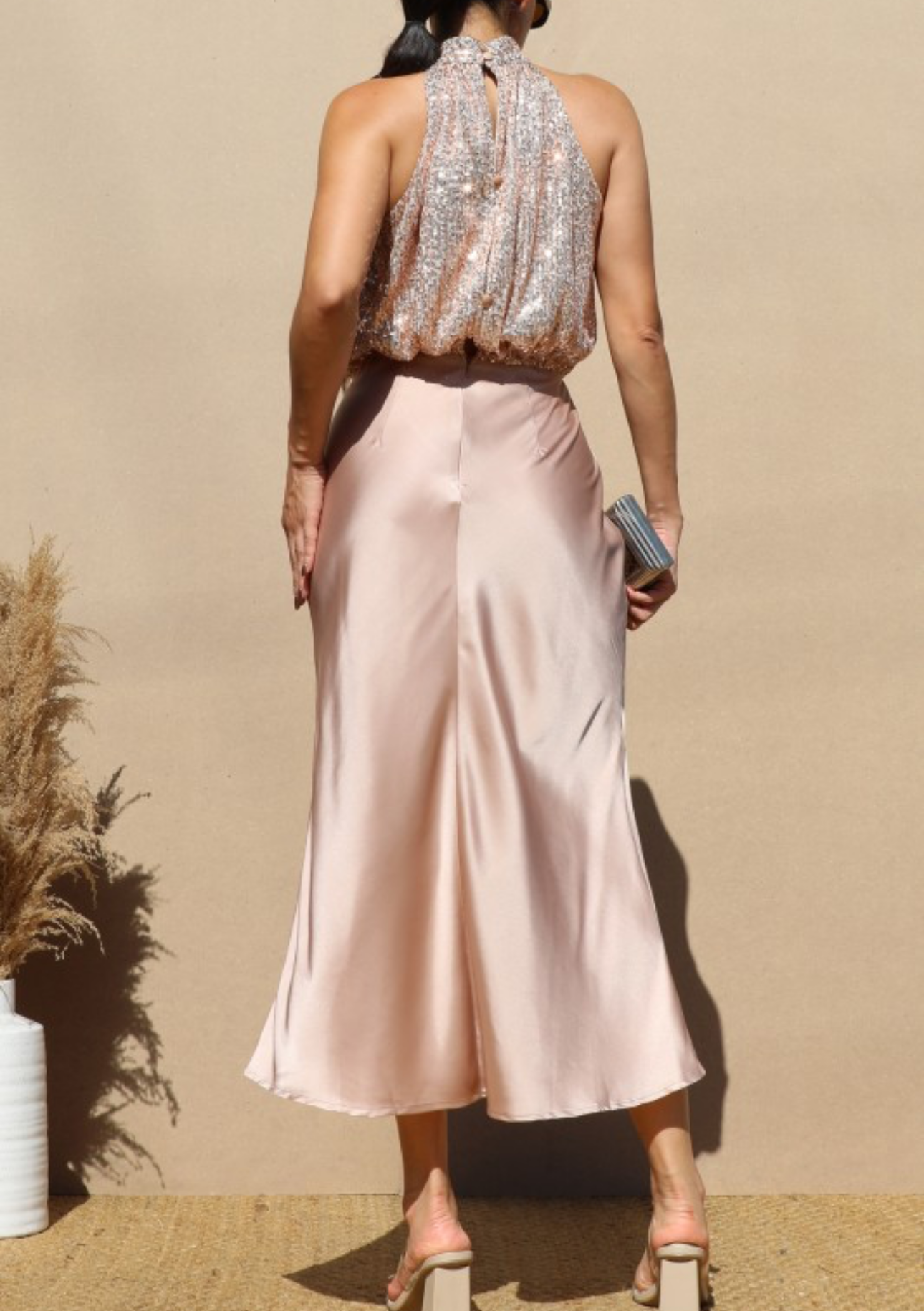 Light Golden Satin Midi Dress