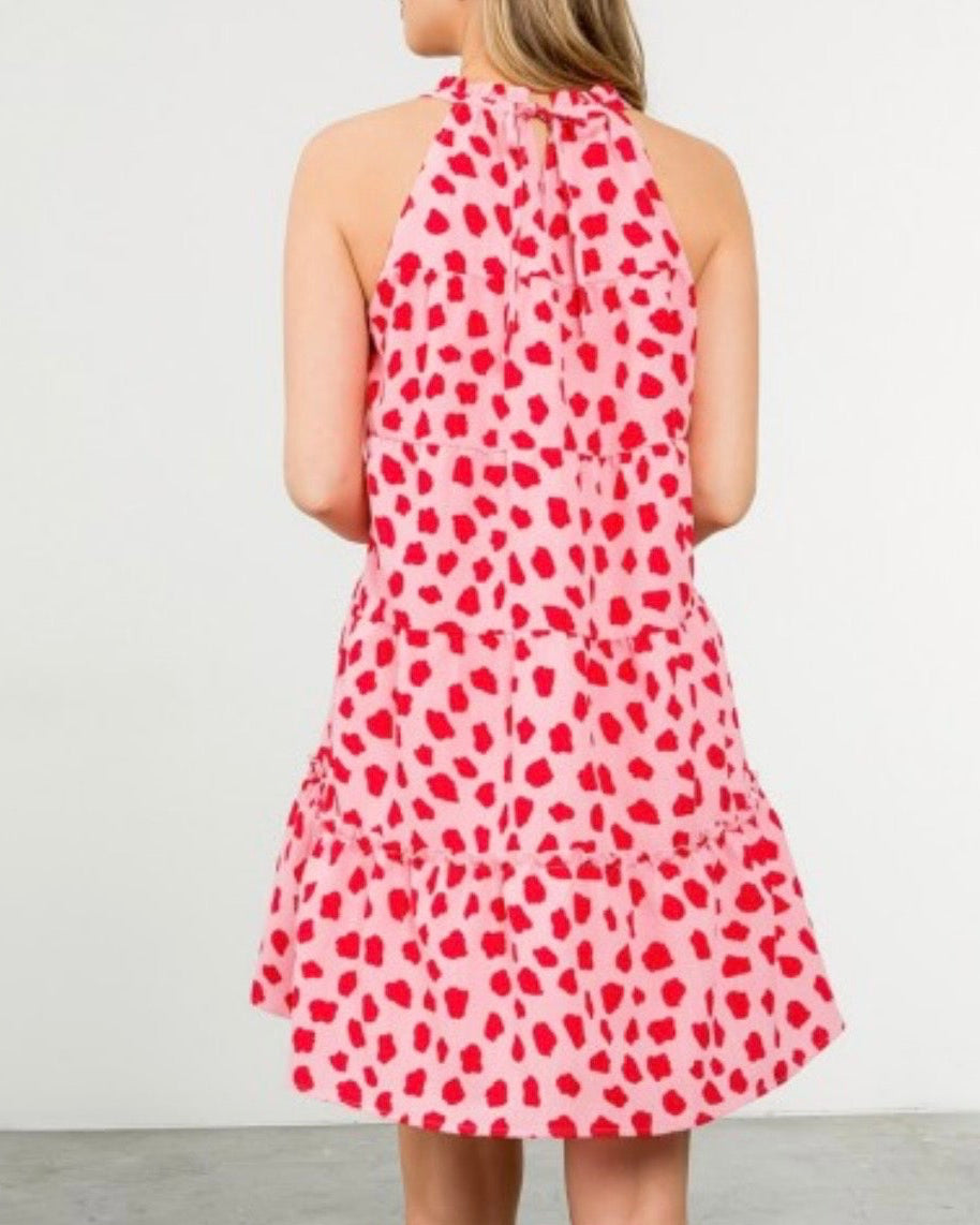 Pink Halter Tiered Dress PLUS size