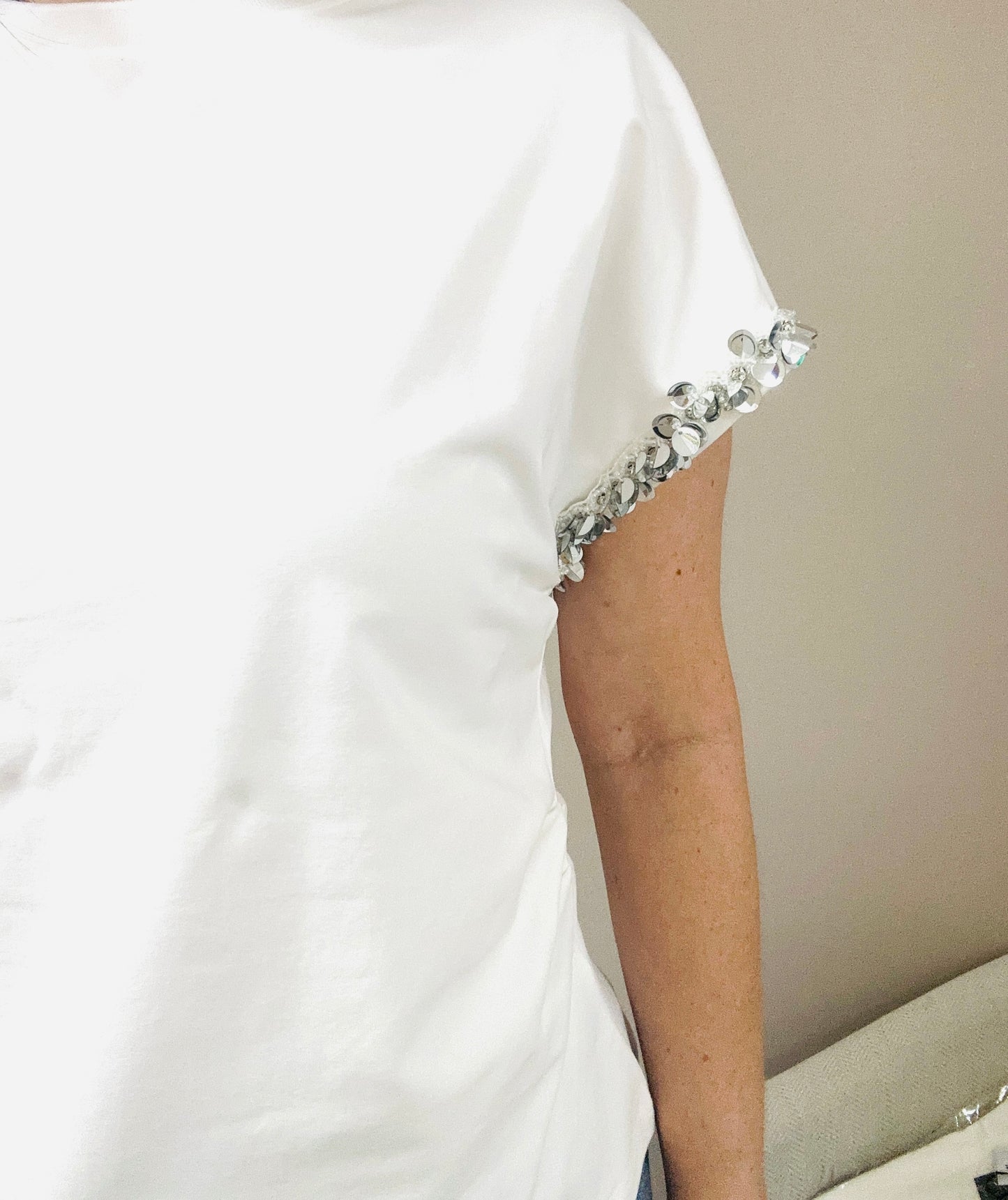 White Silver Details Sleeve Top- by Gracia