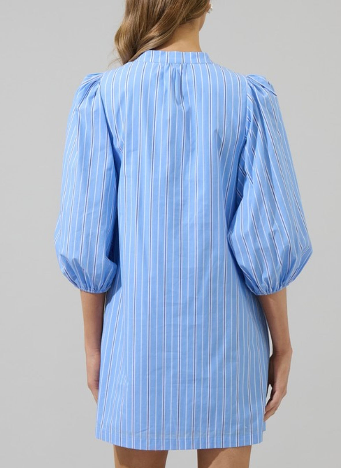 Blue Stripped - Split Neck Dress