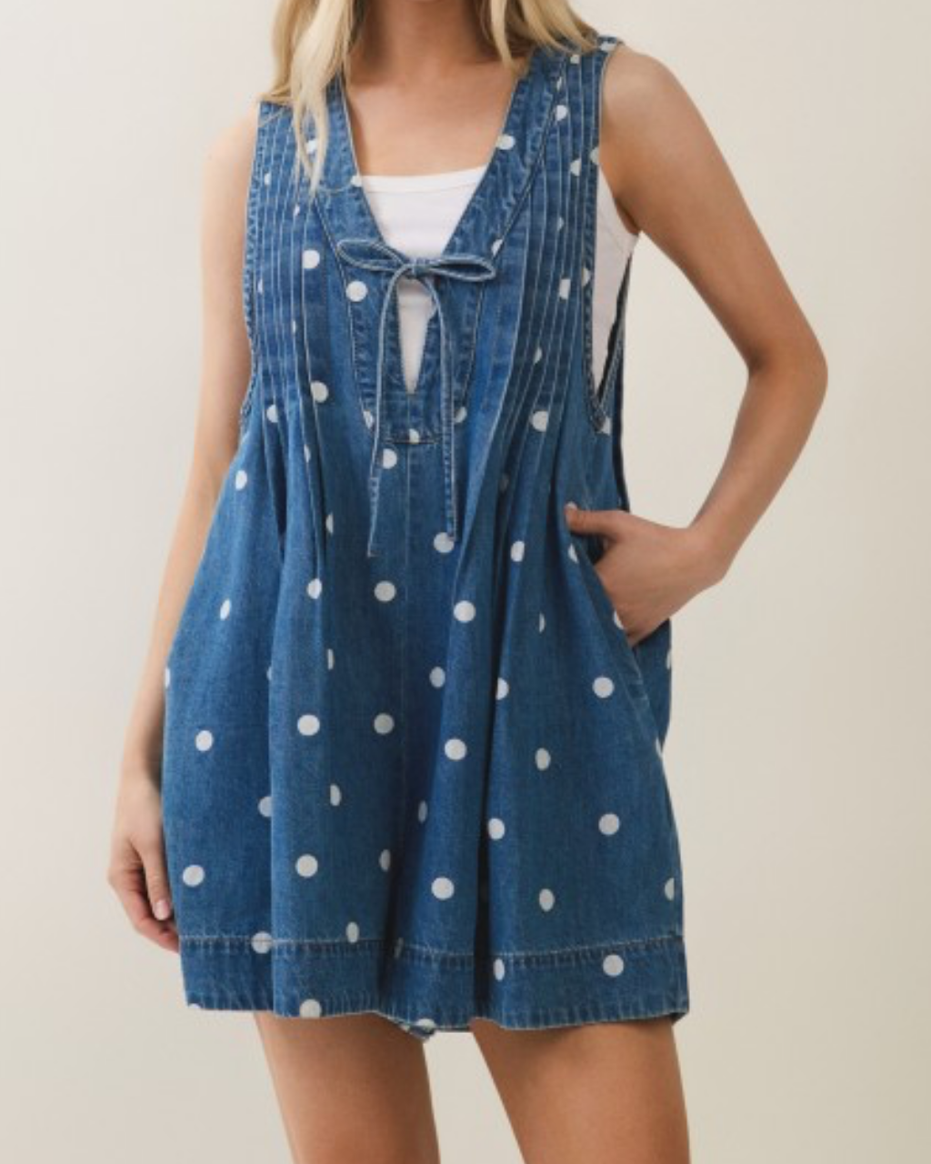 Polkadots Denim V Neck Romper