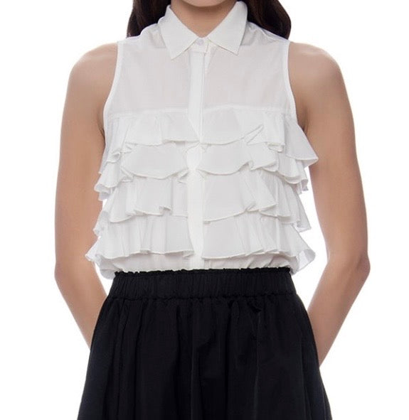 White Ruffle Blouse By Gracia