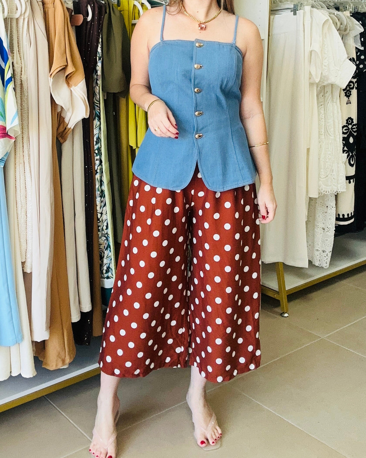 Polka-Dots Wide leg Midi Pant