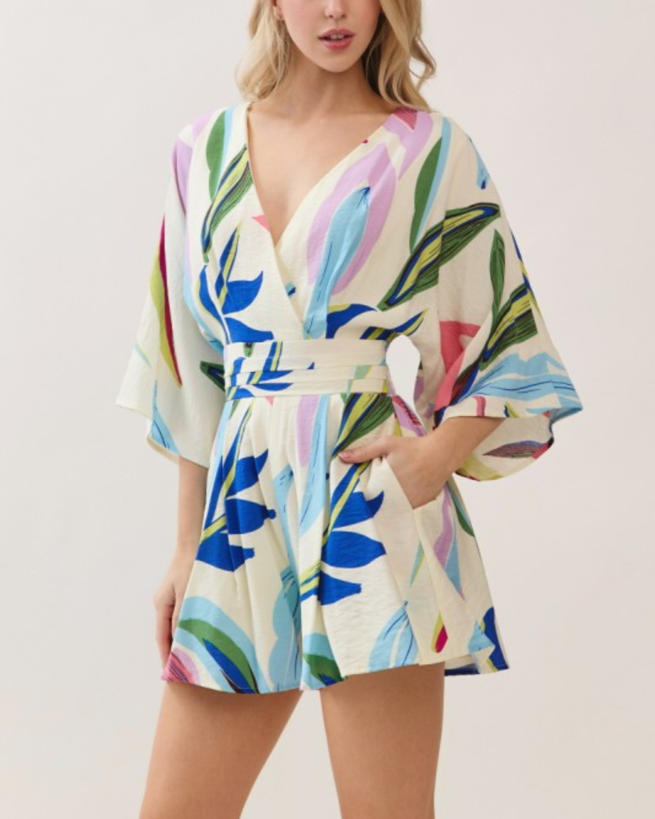 Ivory Leaf Print Romper