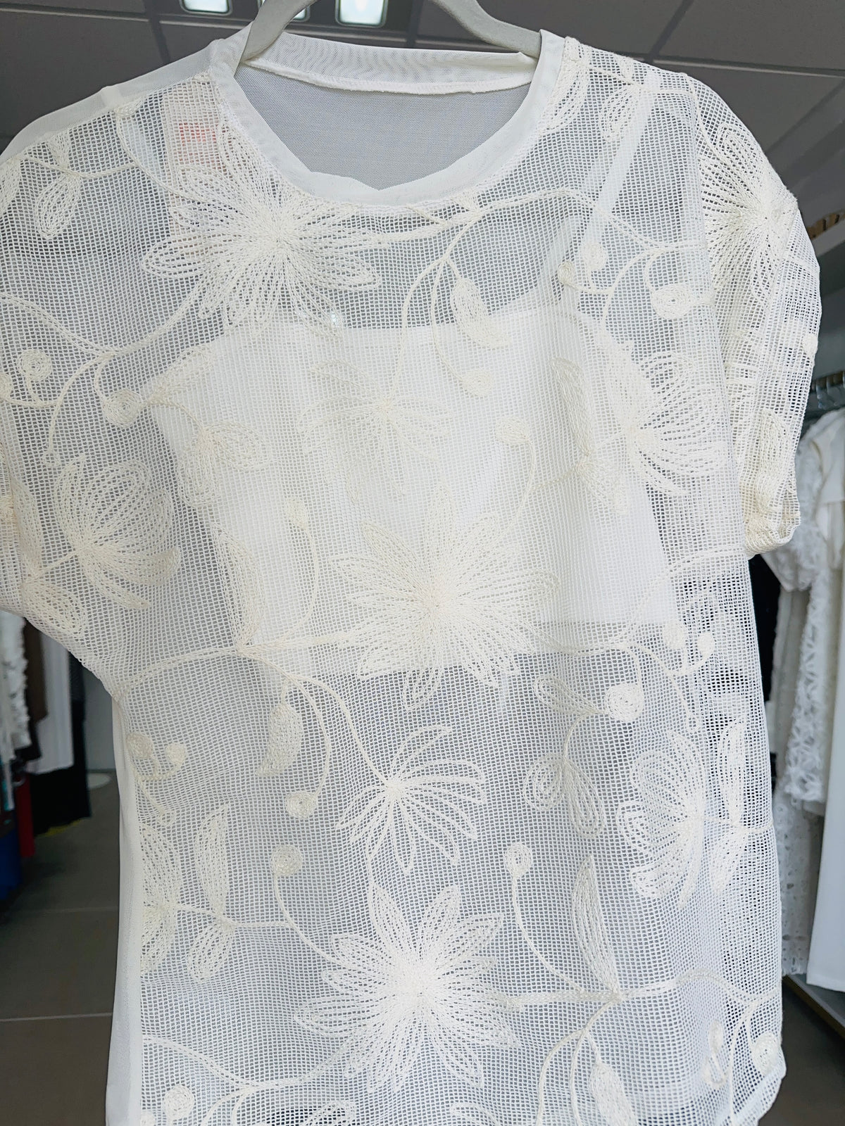 Ivory Sheer Embroidery Top