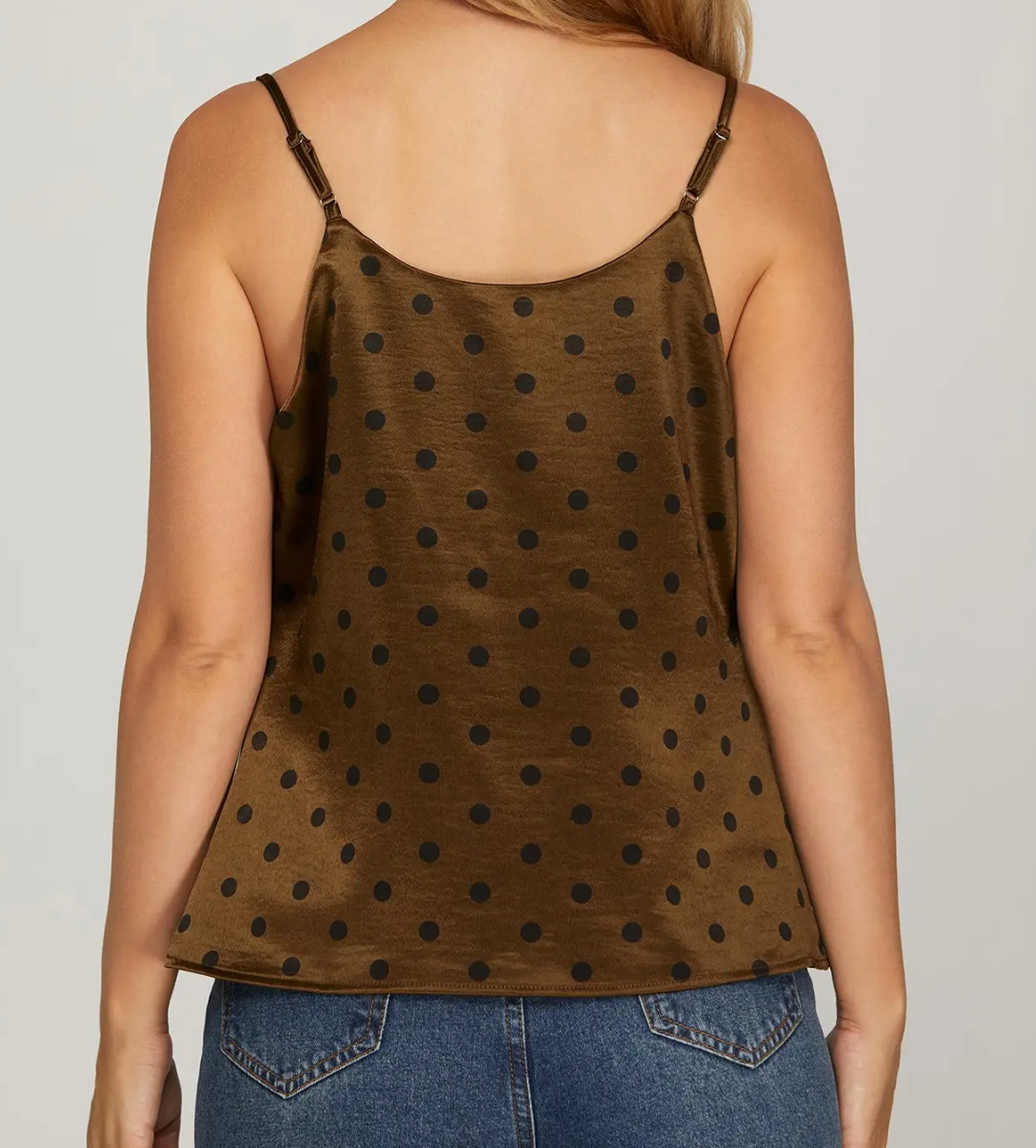 POLKA DOT SATIN COWL NECK CAMI TOP