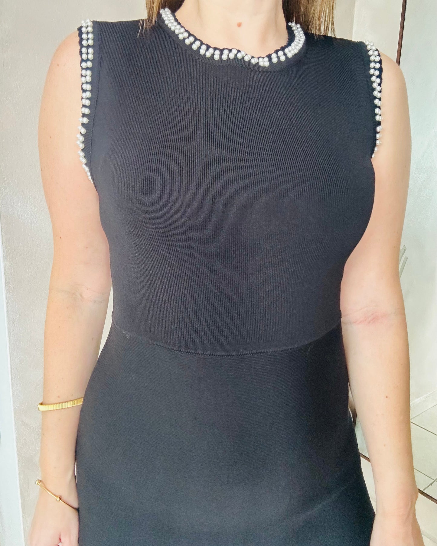 Black White Contrast Pearl Dress