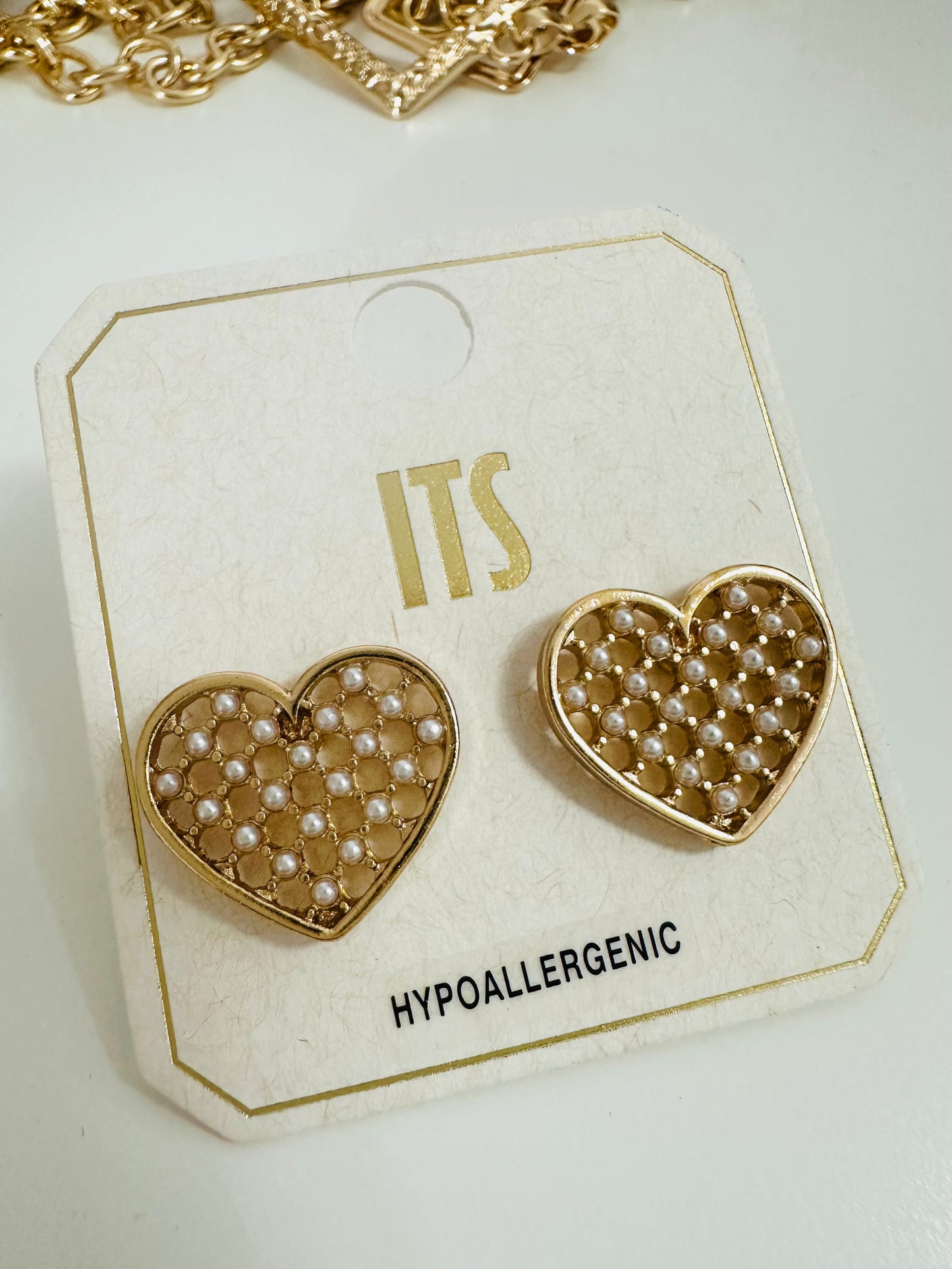 Pearl quilt Heart Stud Earrings