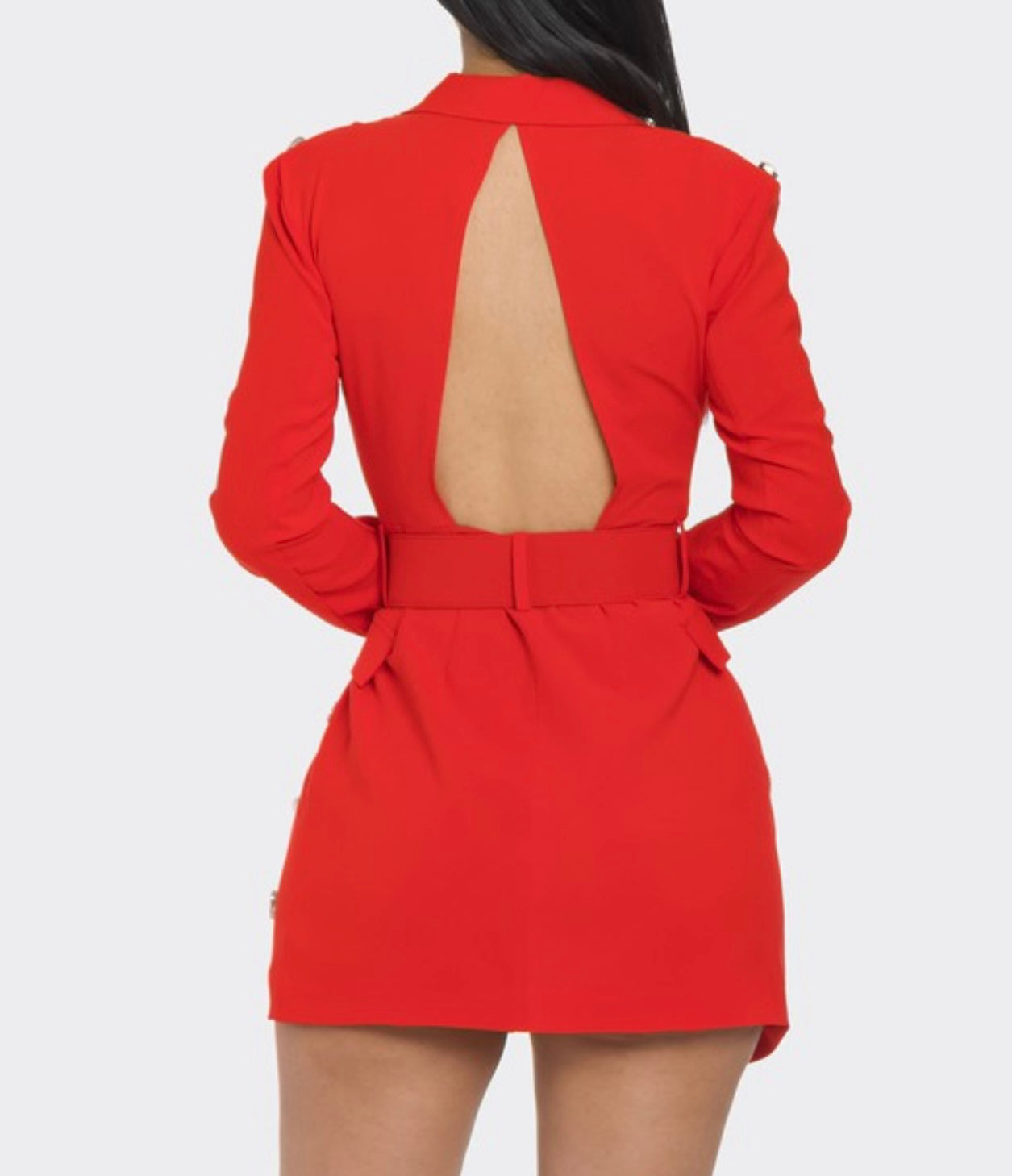 RED BLAZER DRESS WITH RHINESTONES