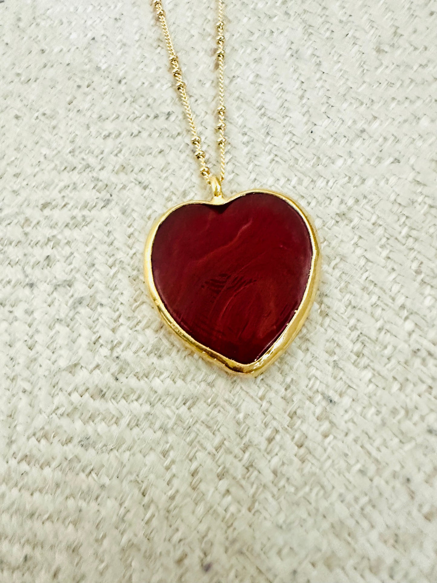 Dark Red Murano Heart Chain Necklace