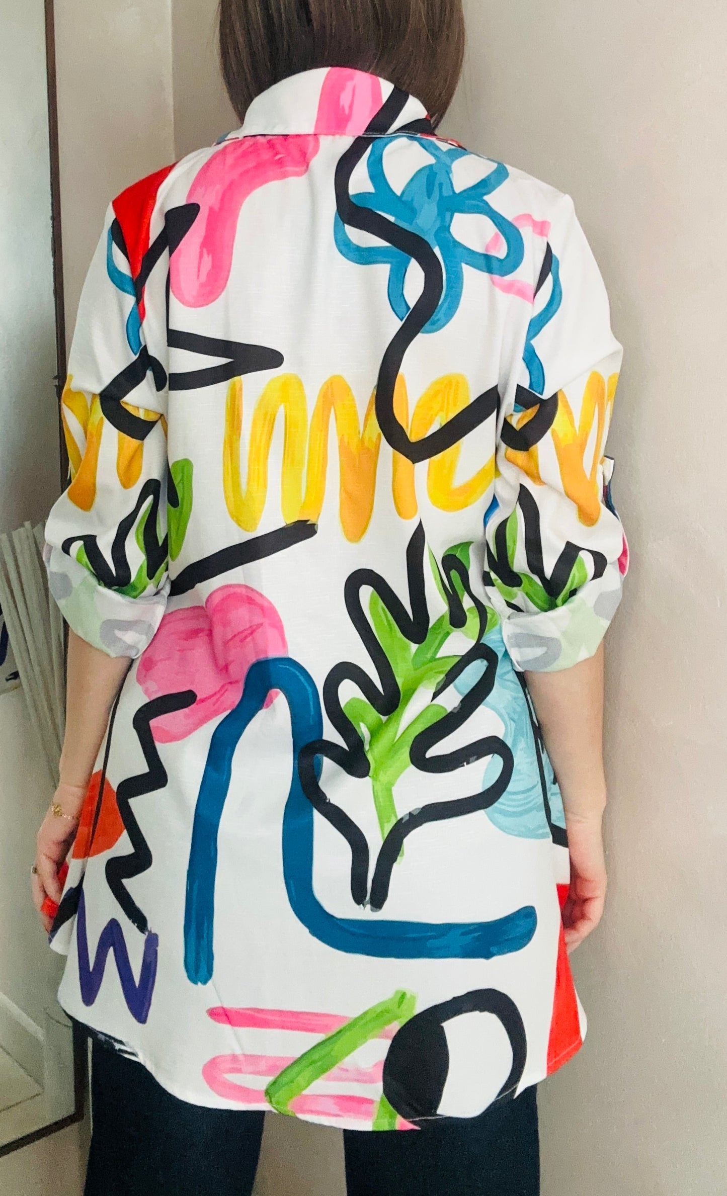 Abstract Colorful Button Down Blouse