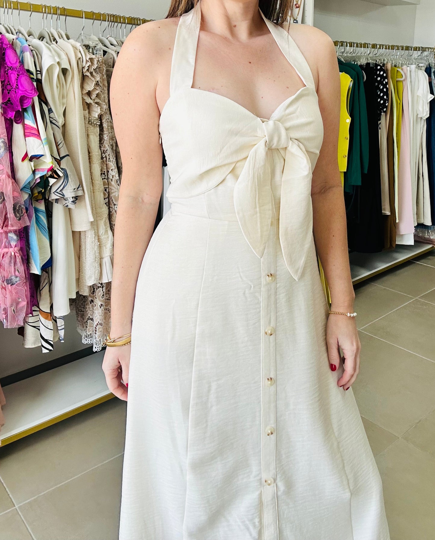Ivory Bow Midi Dress