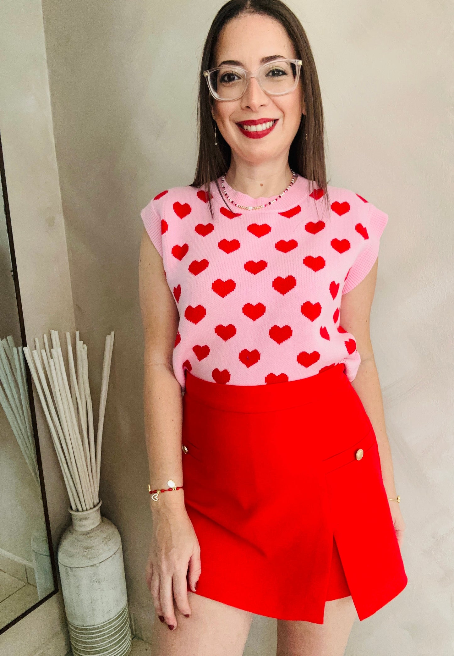 Pink /Red Heart Sweater Top