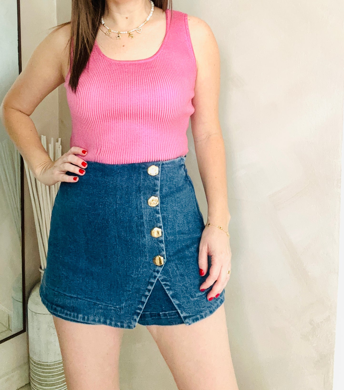 METALLIC PINK RIBBED TANK TOP