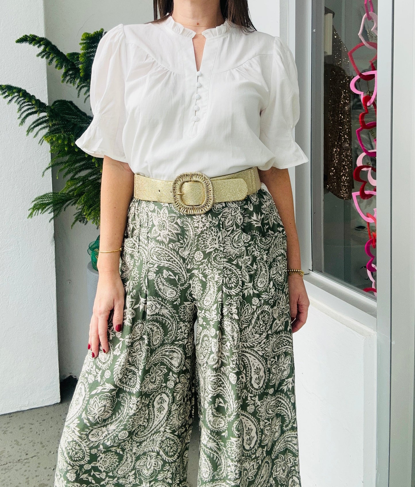 Off White Smocked Sleeve Top