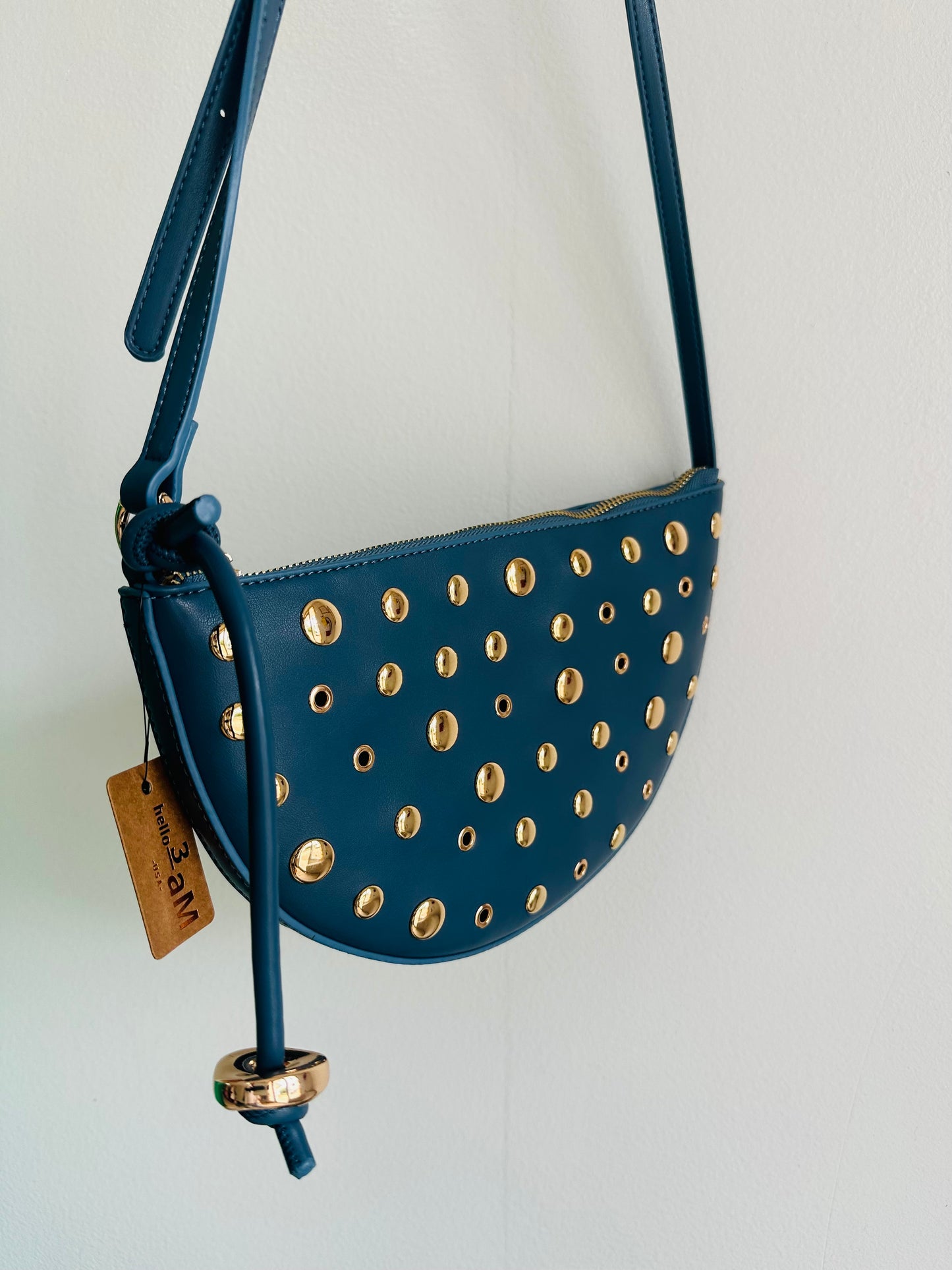 Half Moon Teal blue Studs Bag Crossbody