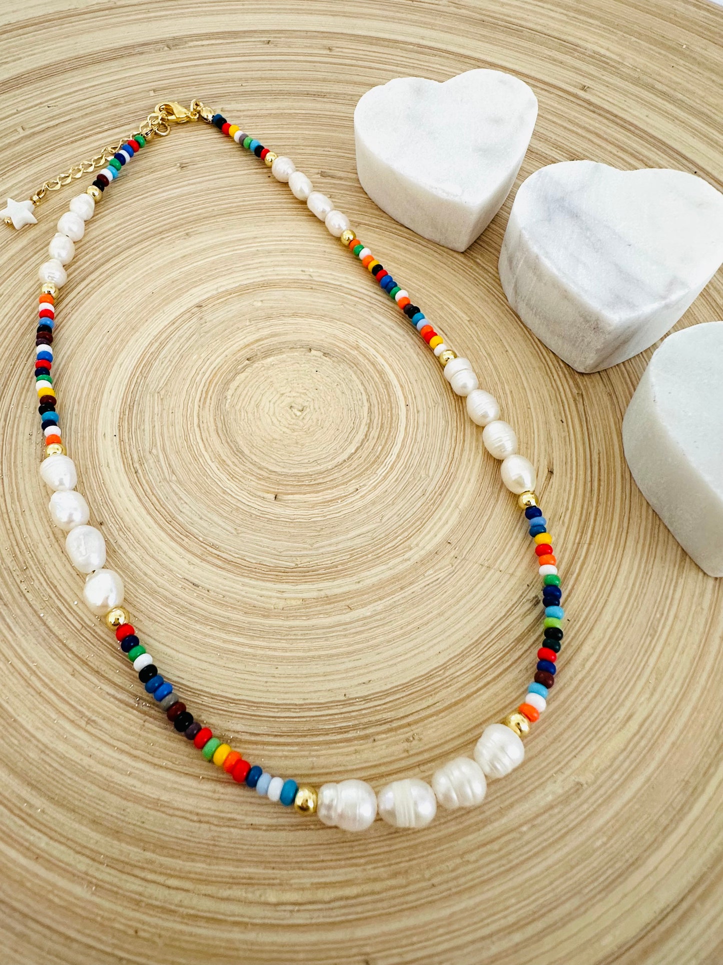Multicolor- pearl beaded necklace