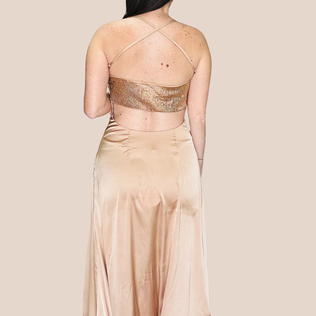 Golden Satin Maxi Dress