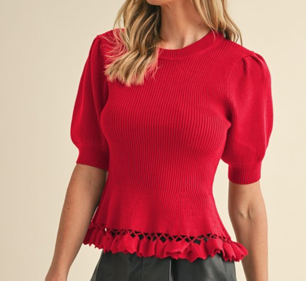 Red Cozy Sweater Top