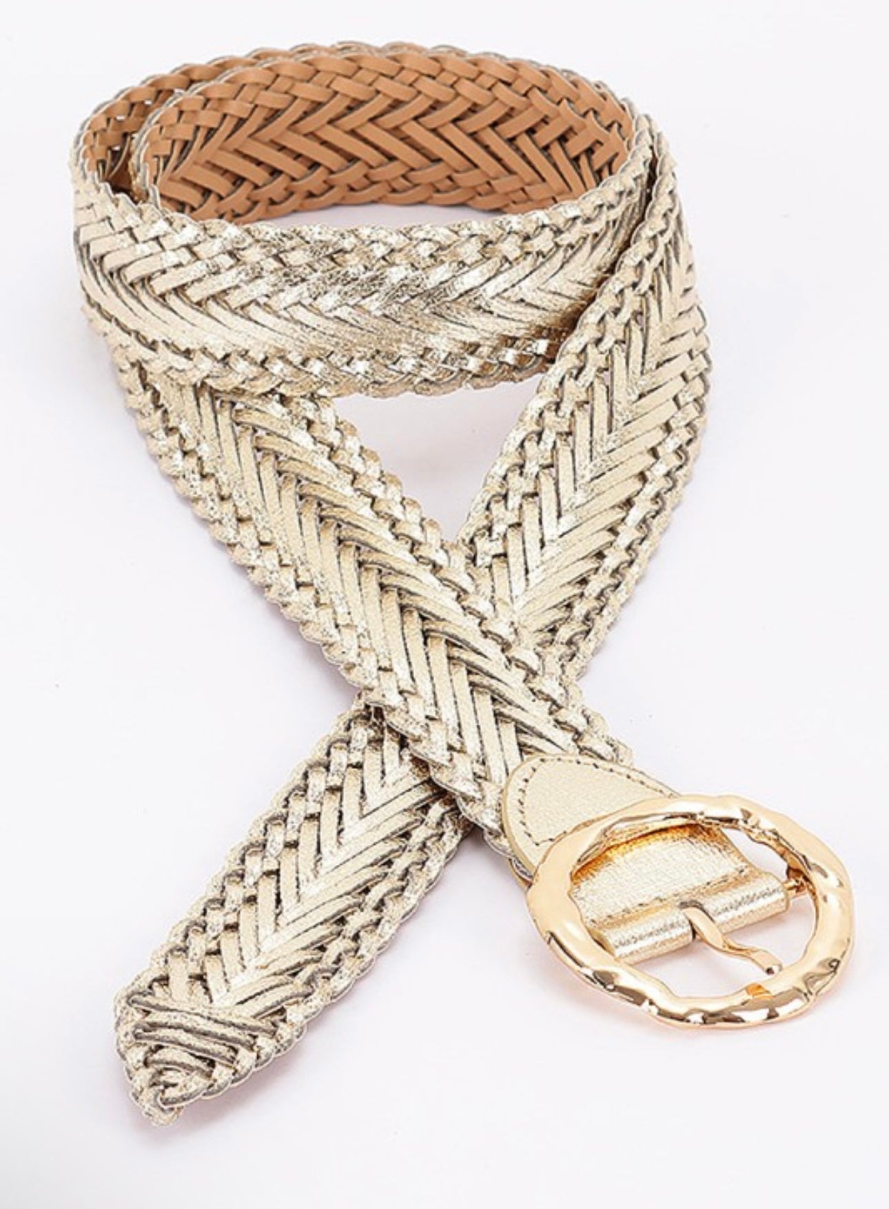 Metallic Gold Leather Braided Belt