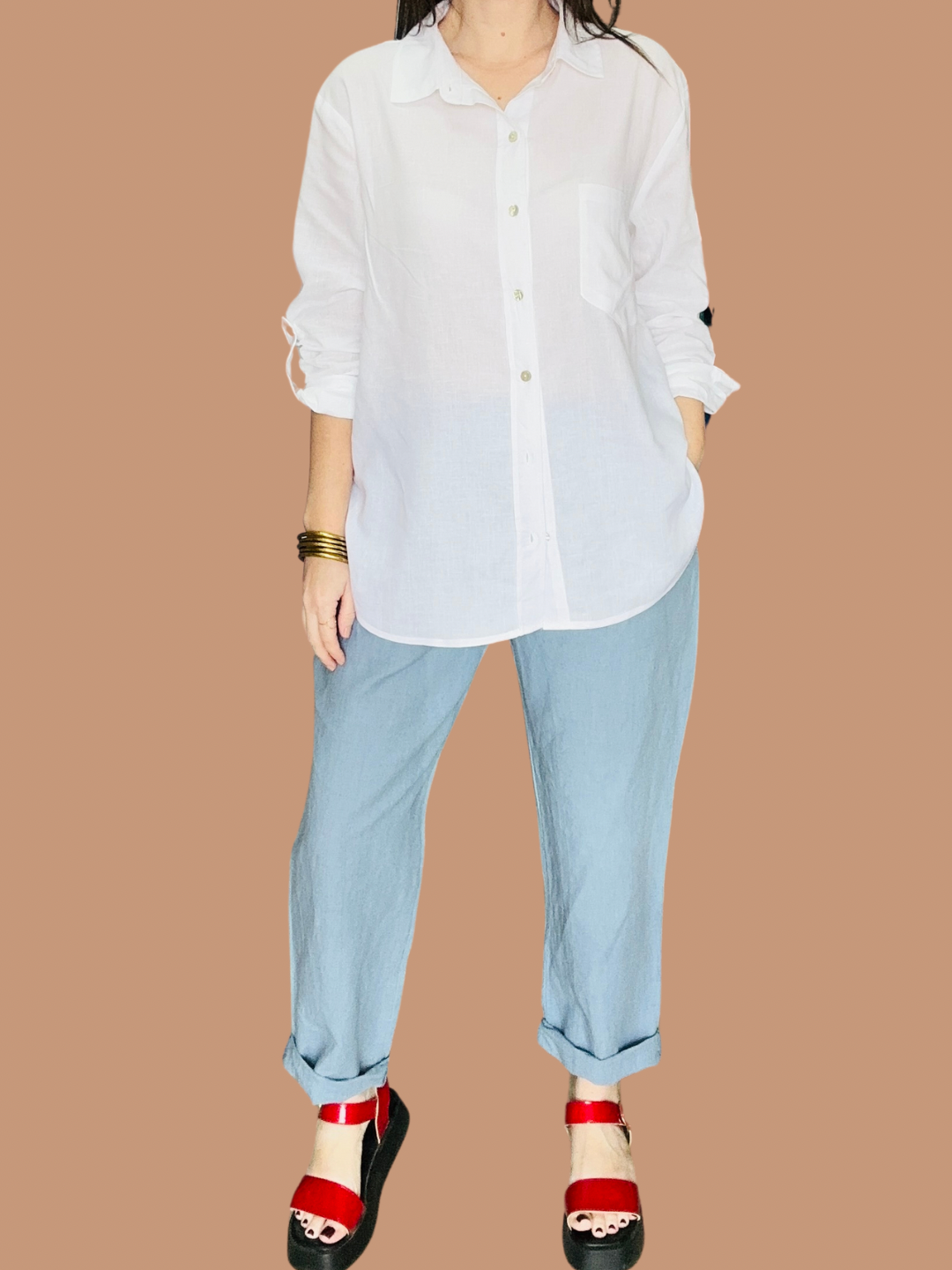 Blue Linen Jogger Pants