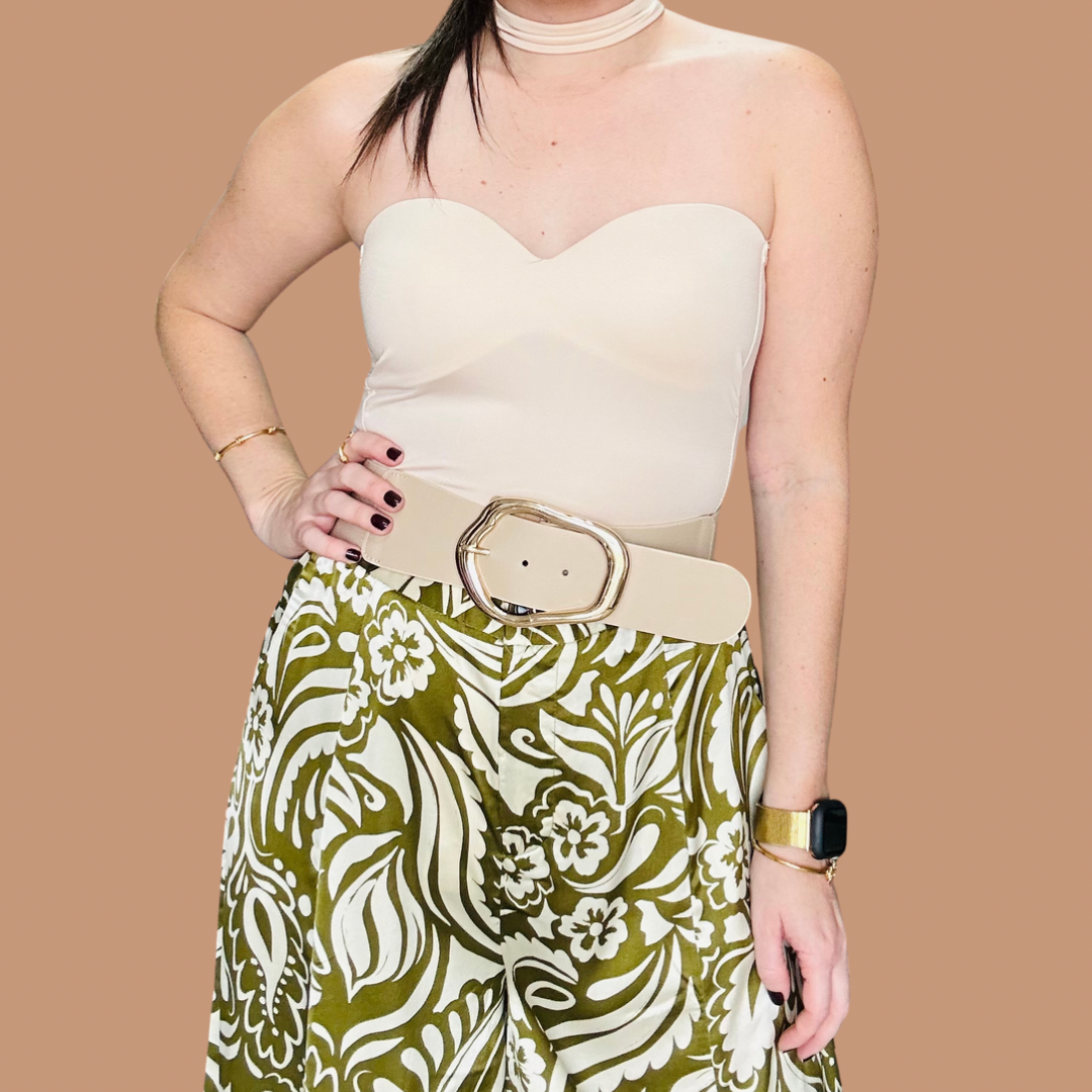 Green/Ivory Satin Print Pants