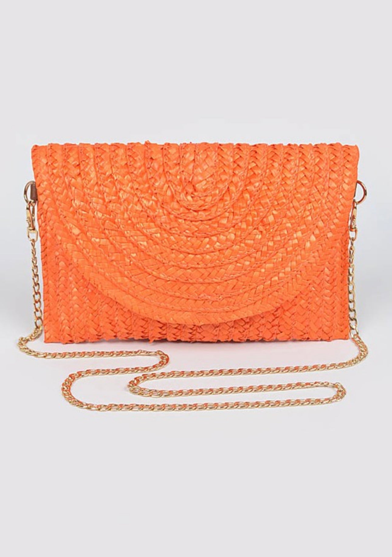 Orange Straw Hand Bag with chain