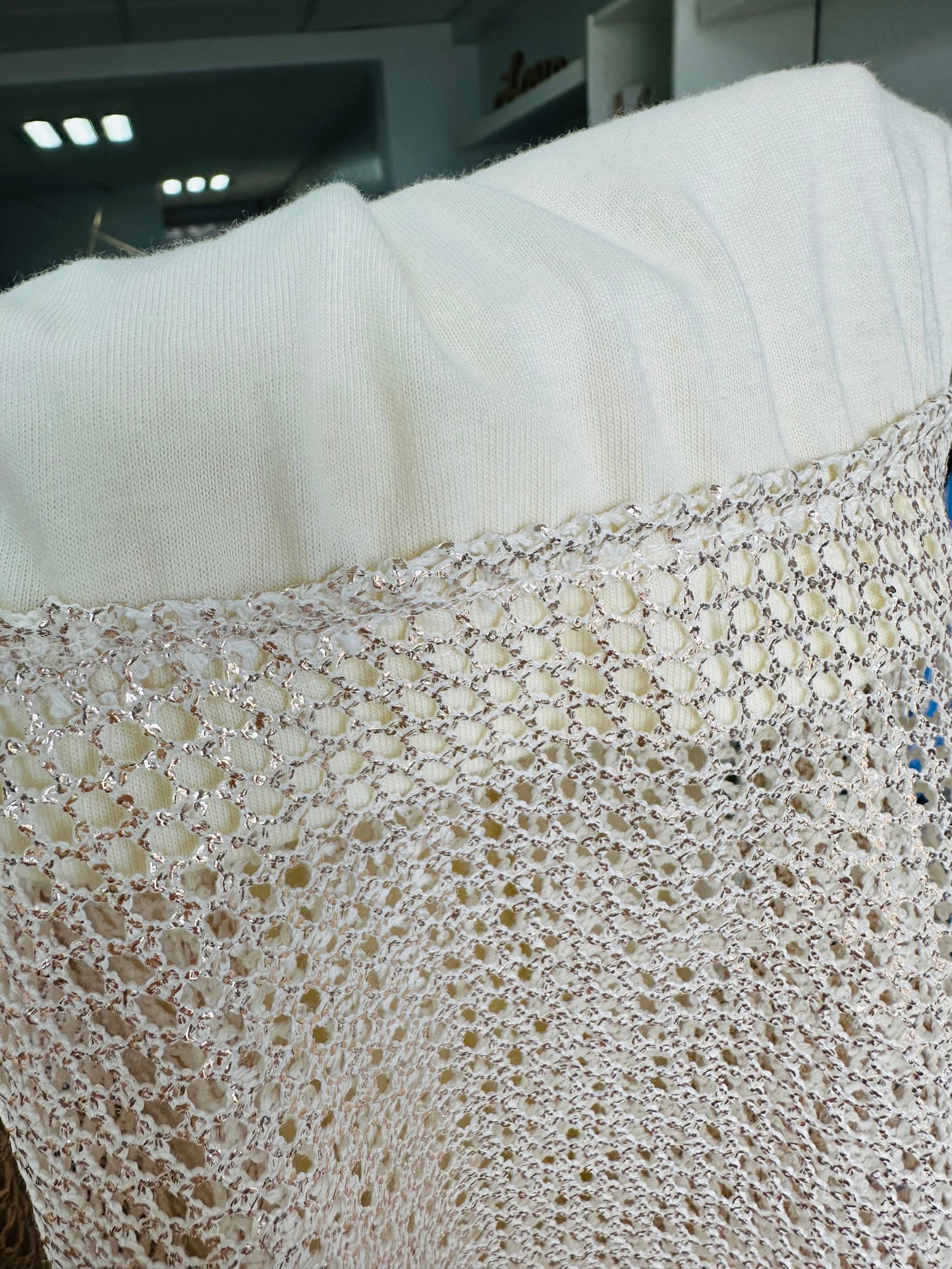Cream Golden Mesh Maxi Dress