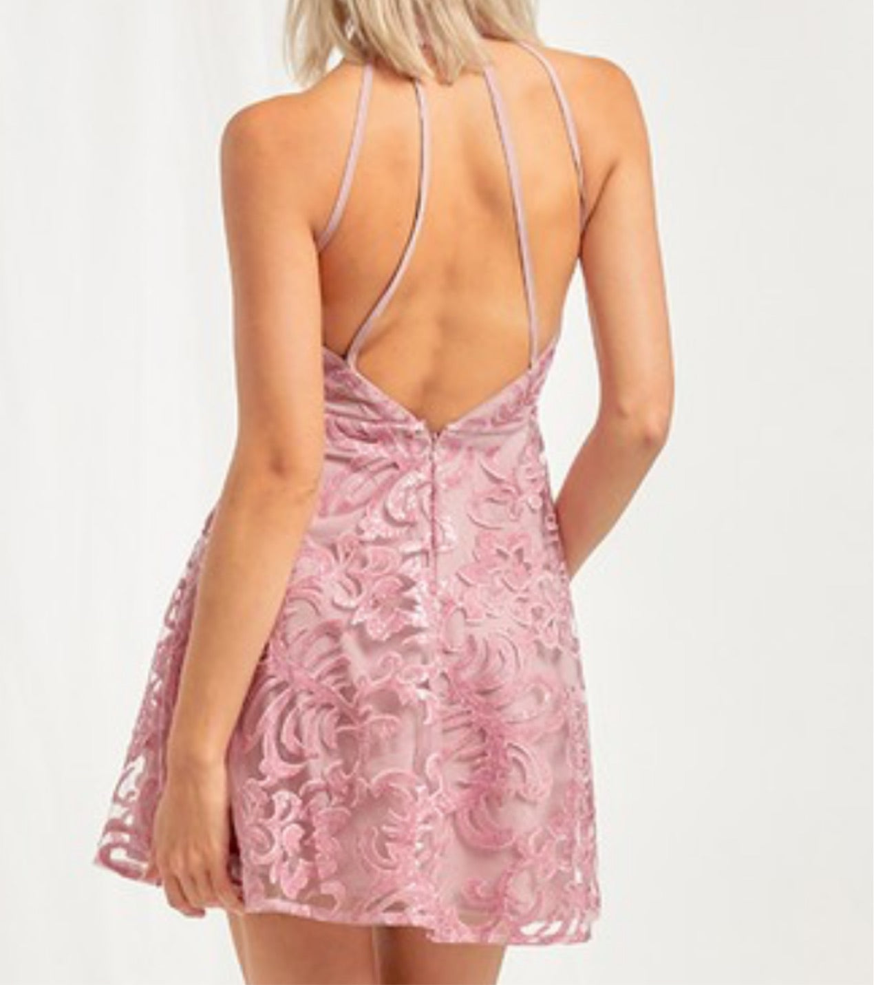 Pink Sequin Halter Dress