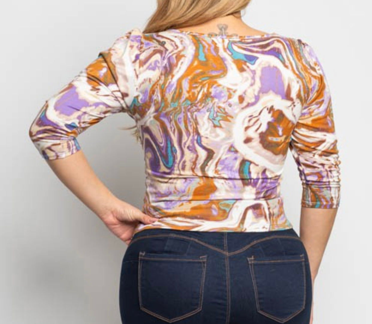 Purple Marble Square Neck Top- PLUS SIZE