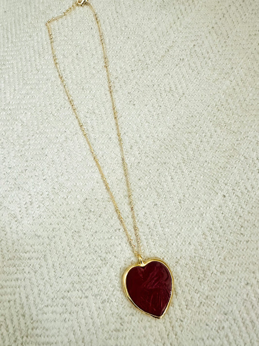 Dark Red Murano Heart Chain Necklace