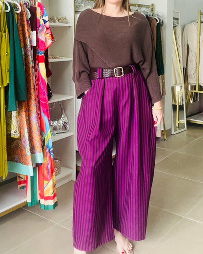 STRIPES BROWN/FUSHIA BARREL PANTS