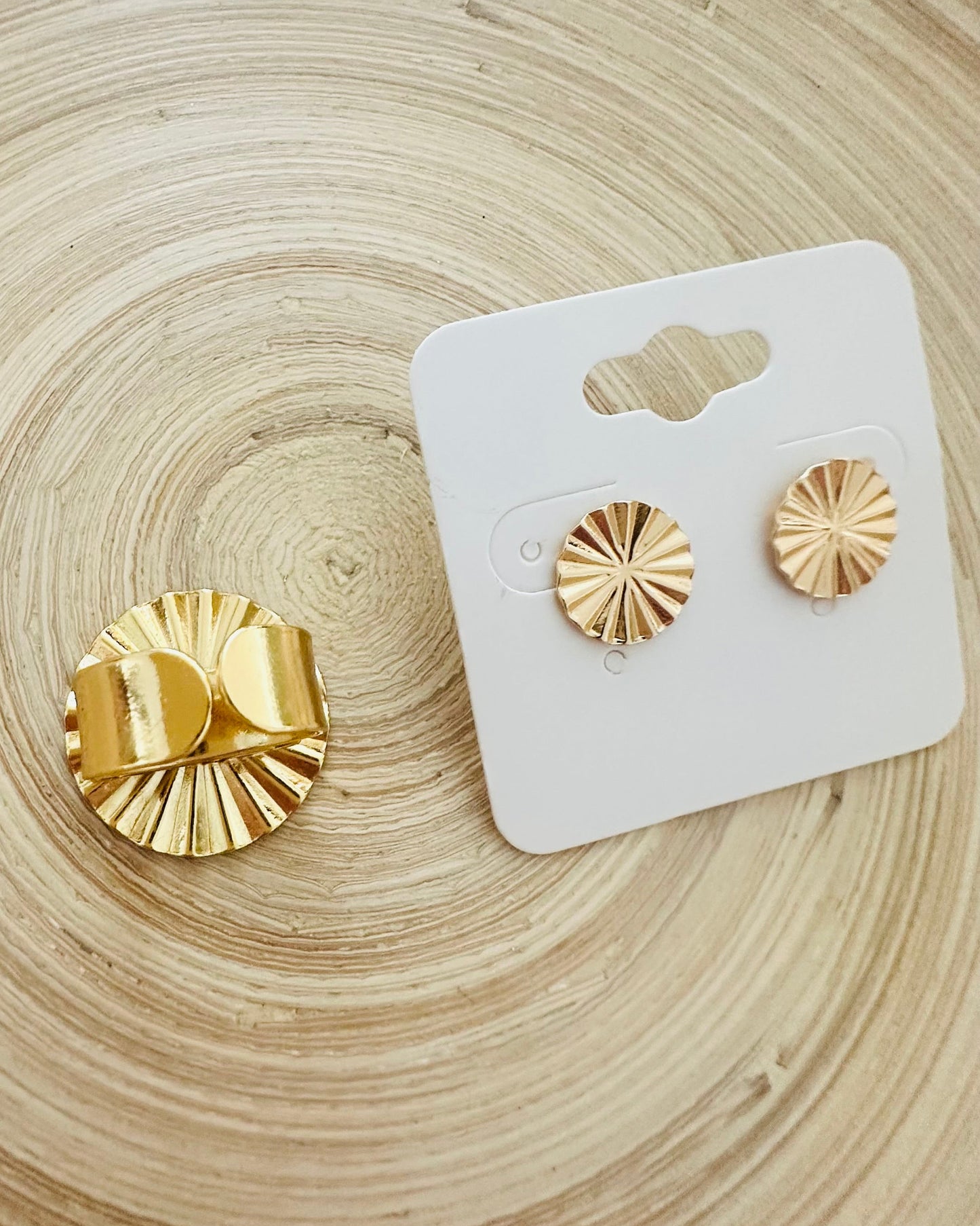 Golden Stud Earrings & Ring Set