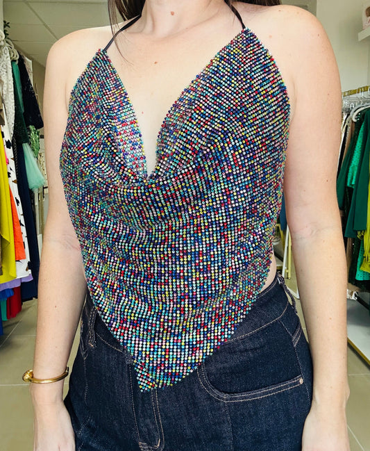 Multicolor Metallic Open Back Top