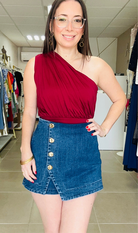 One Shoulder Dark Red Top