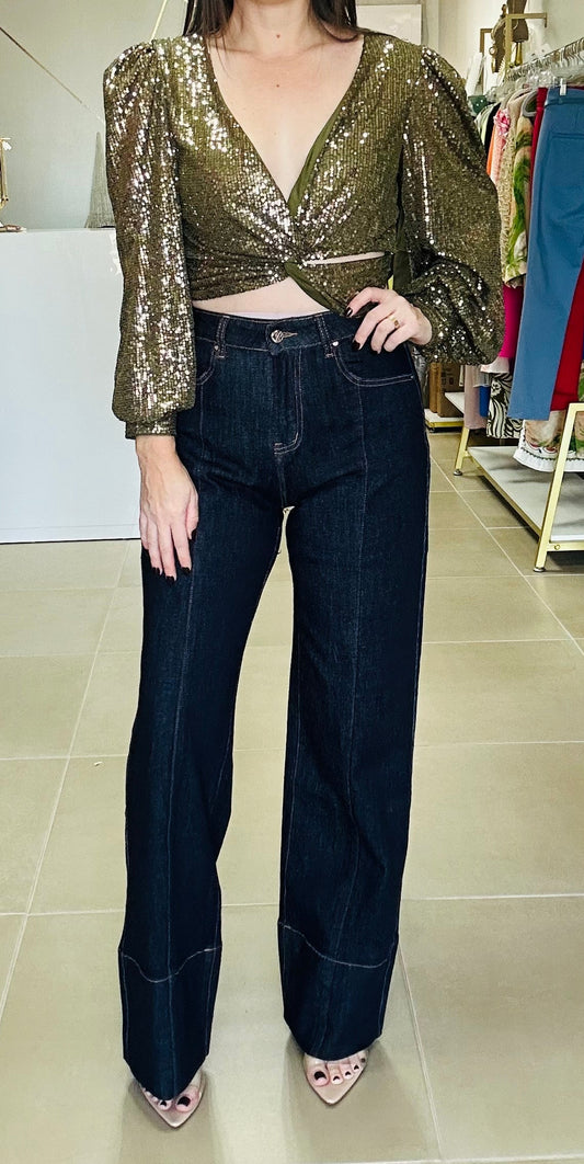 Dark Blue Wide Leg Jeans