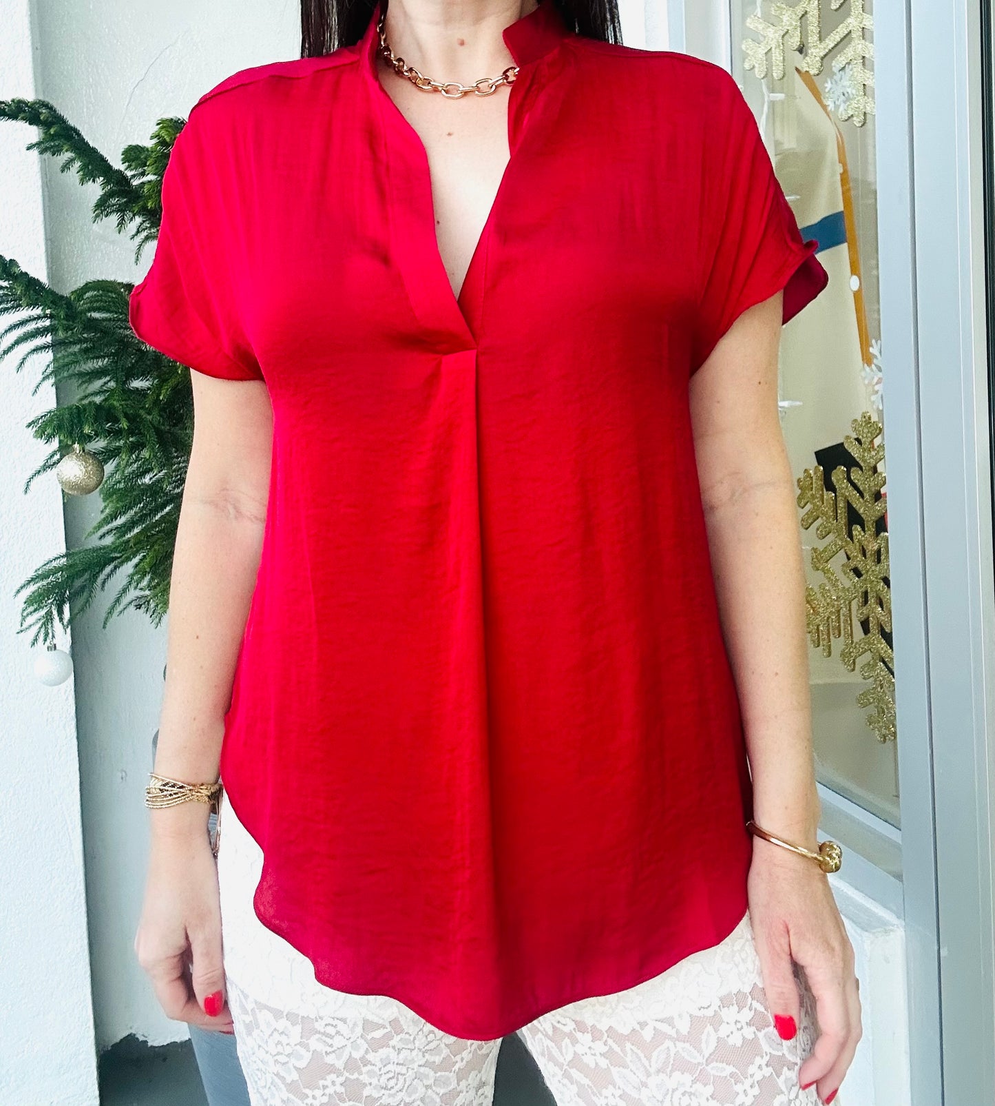 Drop shoulder Red Blouse