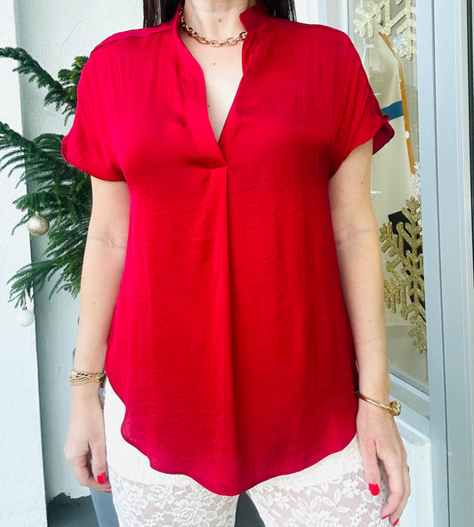 Drop shoulder Red Blouse