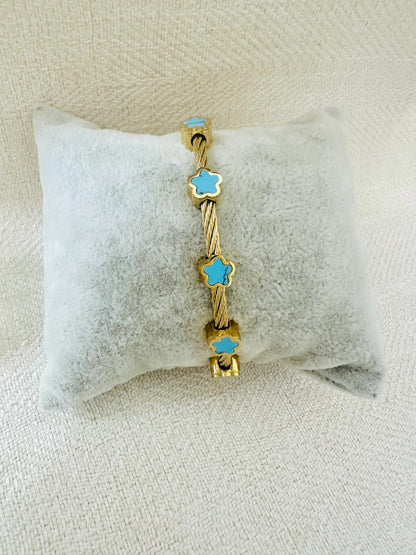 Turquoise Flowers Cable Bangle