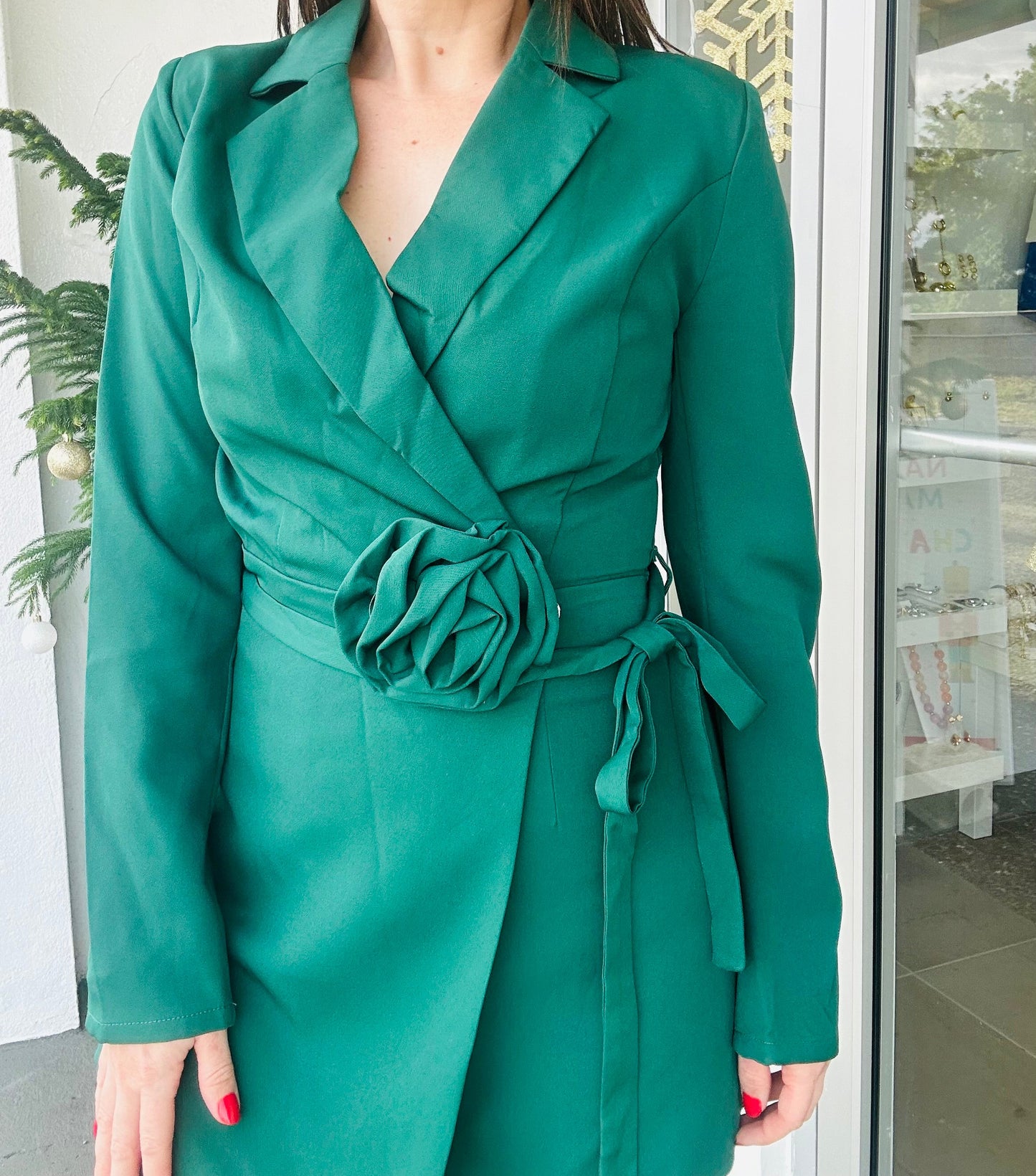 Hunter Green Flower Romper