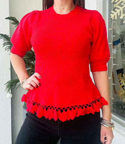 Red Cozy Sweater Top