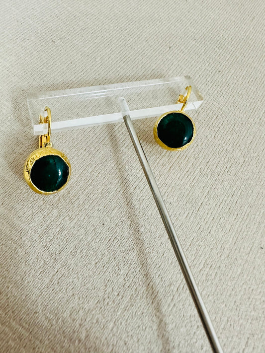 Small Green Stone Gold Plated Earrings