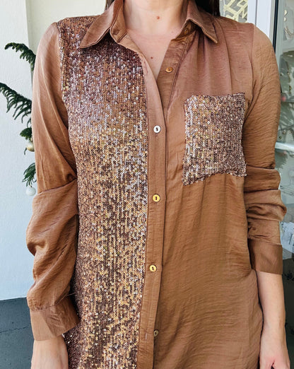 Latte Sequin Dress Shirt
