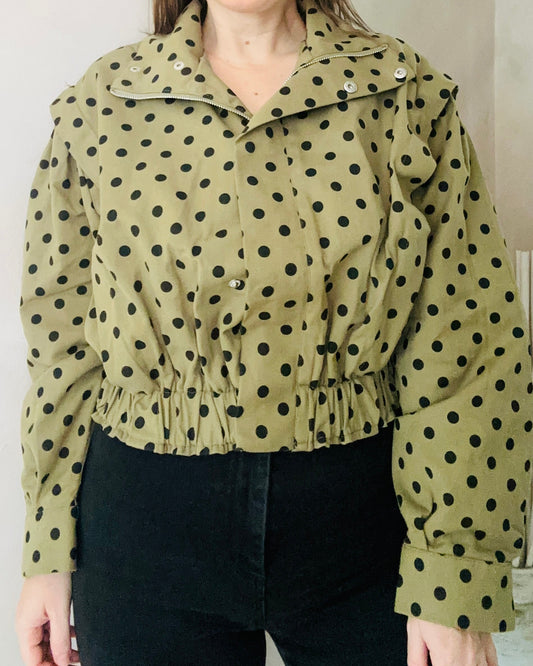 Polka Dots High Neck Olive Jacket