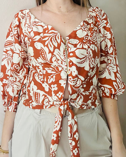 Terracota Floral Top Zipper Front