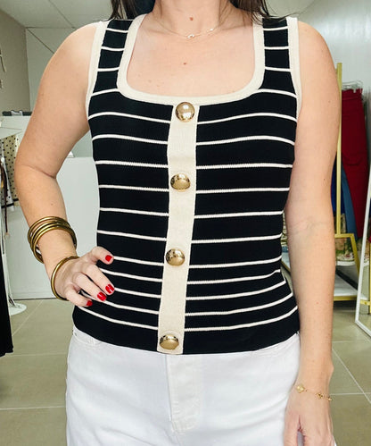Black Cream Stripes Tank Top