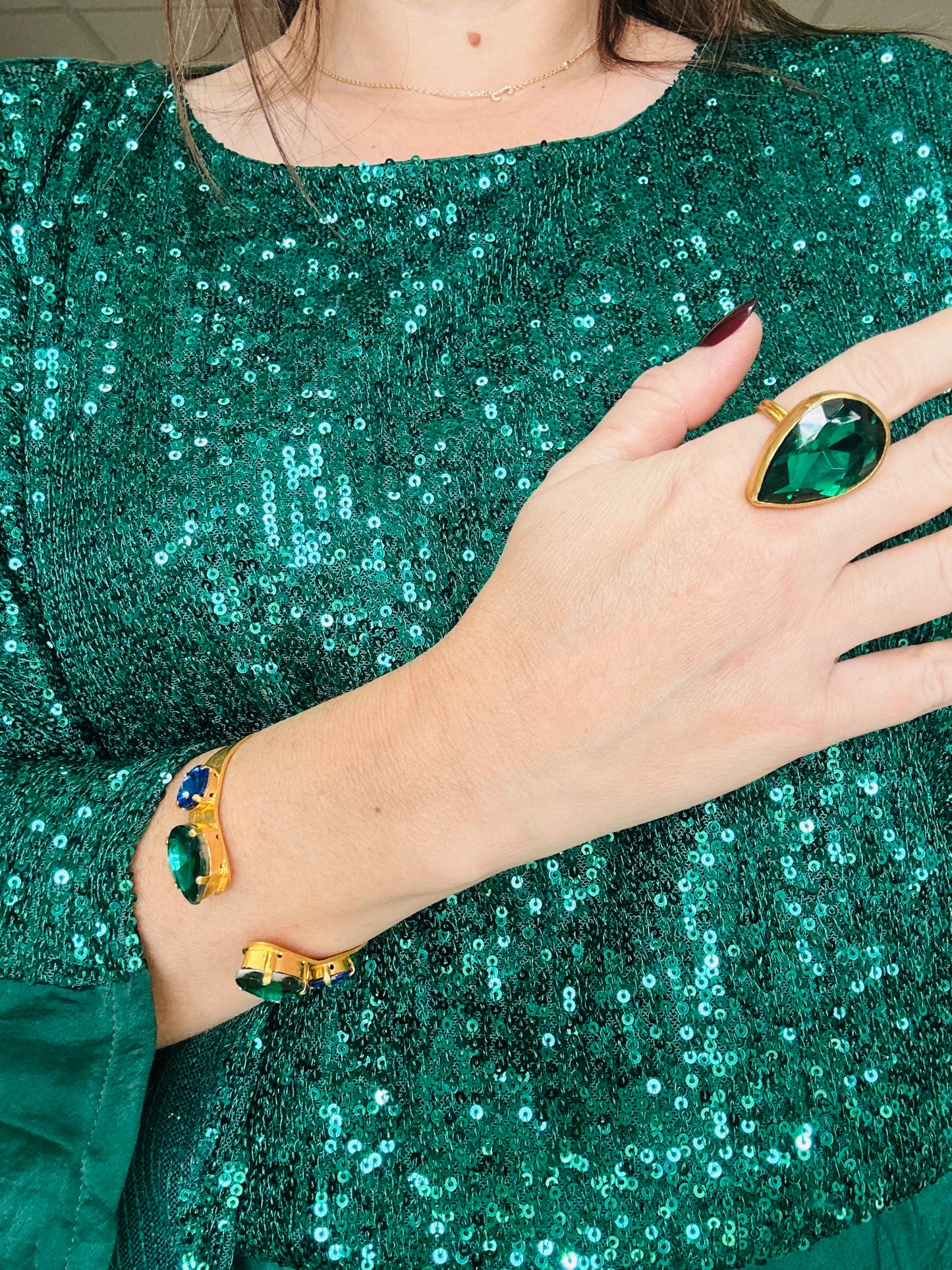 Green Gold Plated Cuff + Earring