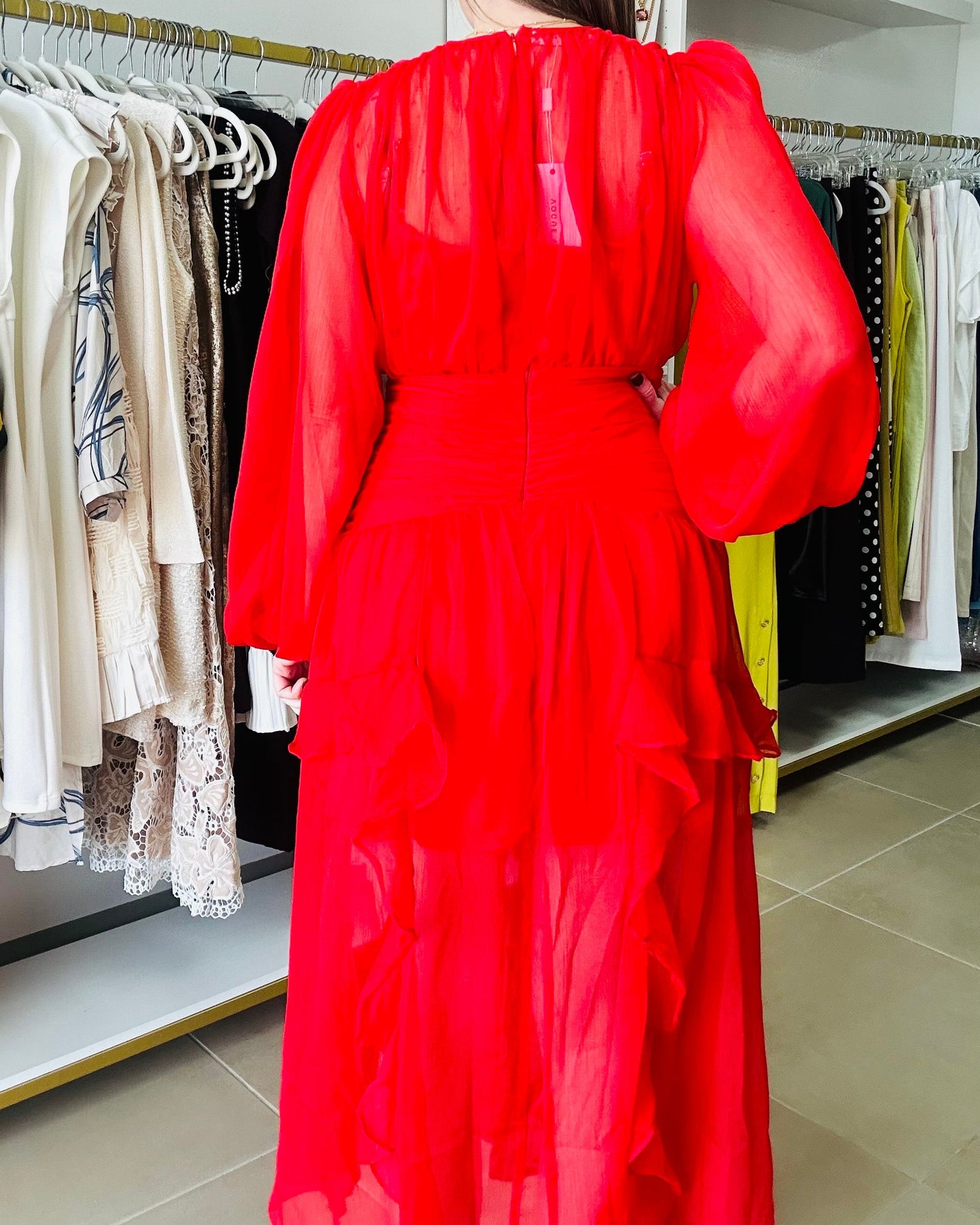 Sheer Red Tomato Maxi Dress